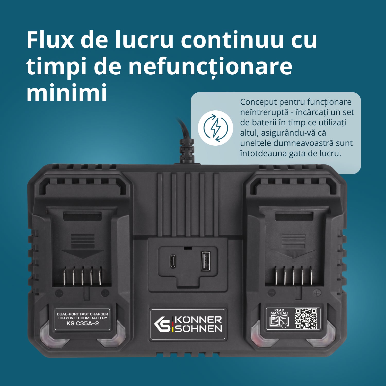 Încărcător dublu pentru baterii reîncărcabile 20V KS C35A-2