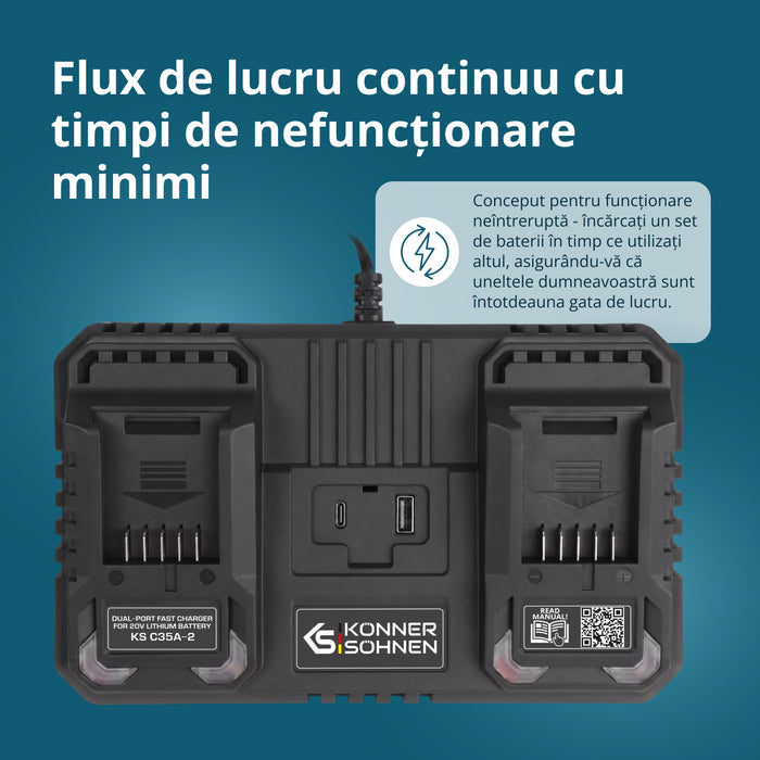 Încărcător dublu pentru baterii reîncărcabile 20V KS C35A-2