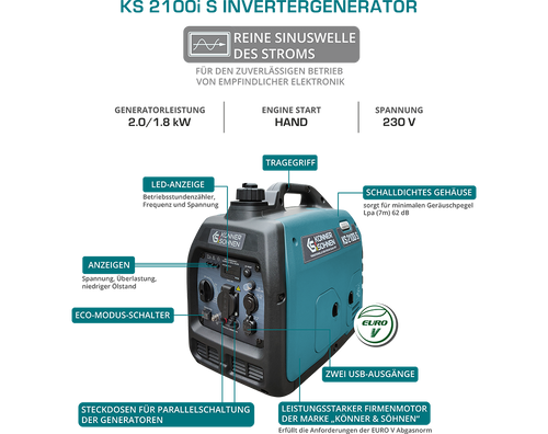 Groupe électrogène-onduleur dans la boîte anti-bruit KS 2100i S